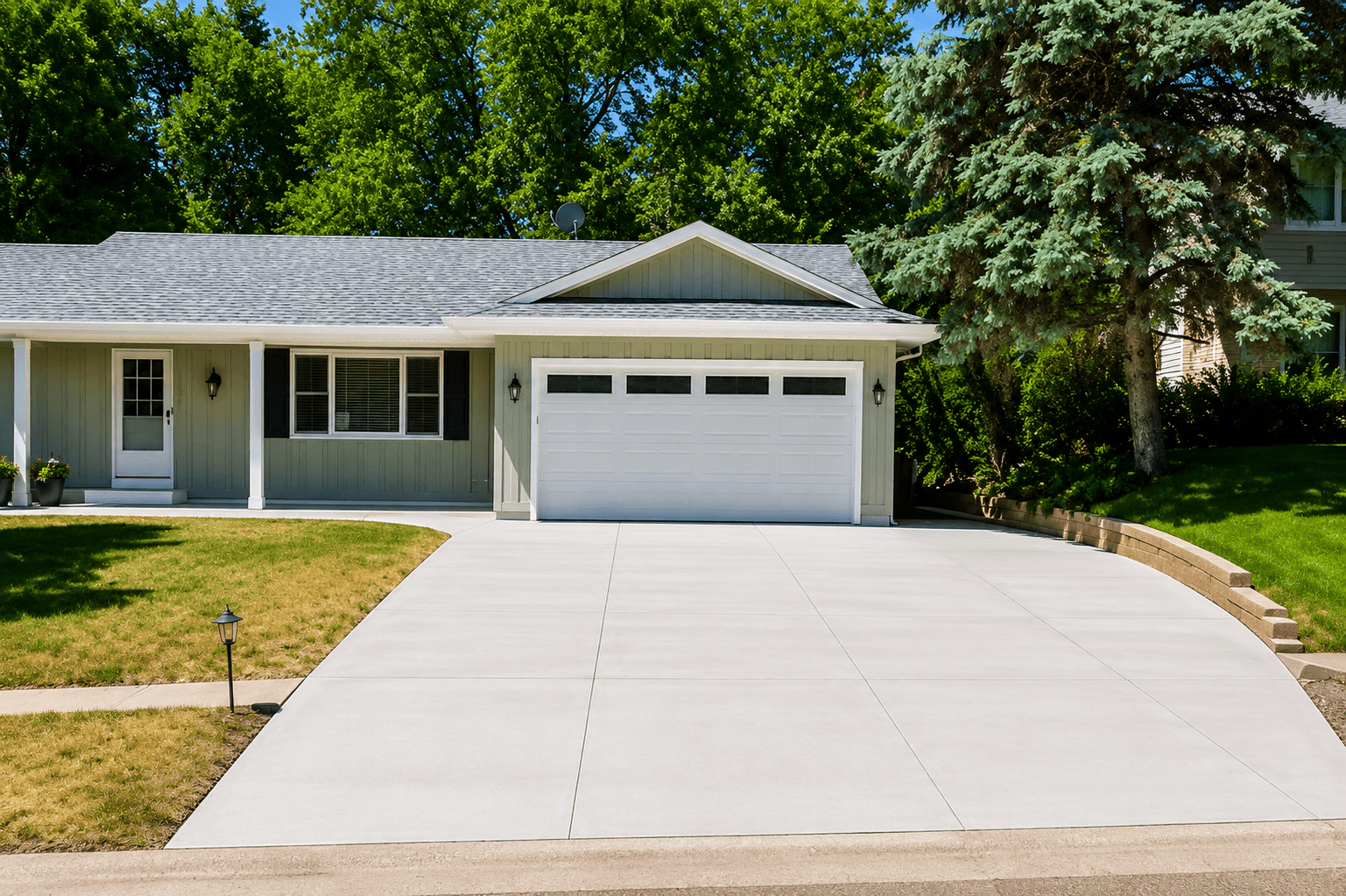 Finished concrete driveway with clean control joints by All-Pro Decks and Patios
